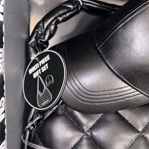 Steve Madden Black Gift Set Quilted Nylon Hobo & Baseball Cap Leather Look HTF - Picture 5 of 7